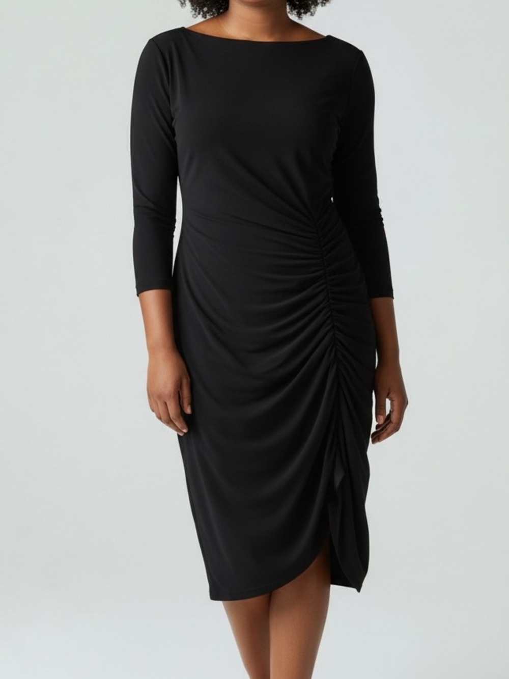 Ralph Lauren Black Ruched Midi Dress